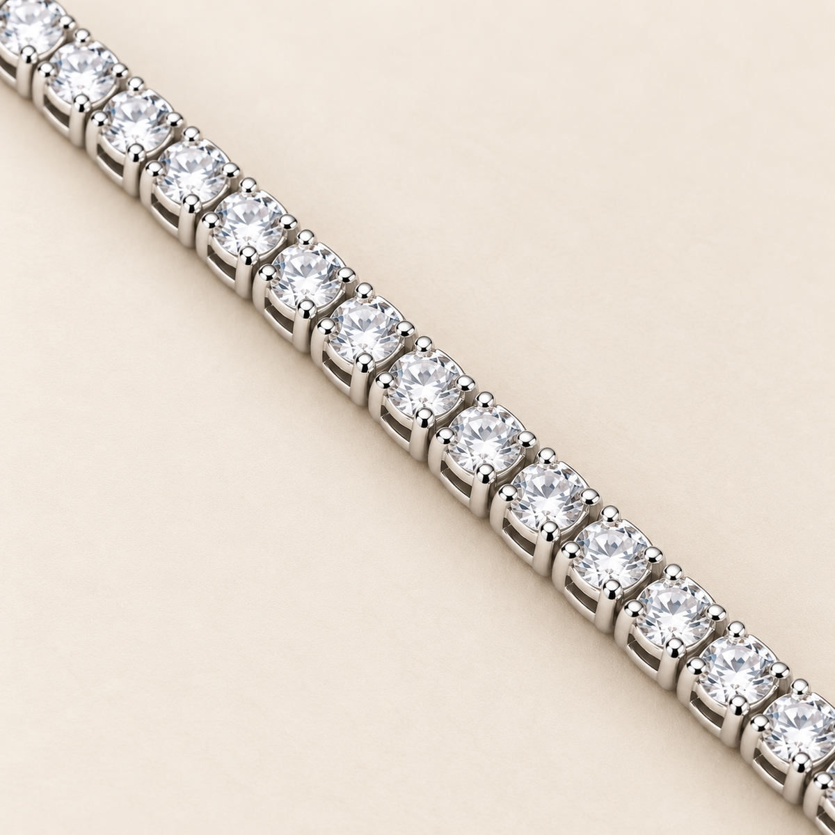 Classic Round Crystal Silver Tennis Necklace (MES100060)