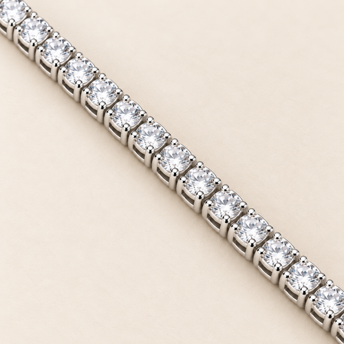 Classic Round Crystal Silver Tennis Necklace (MES100060)