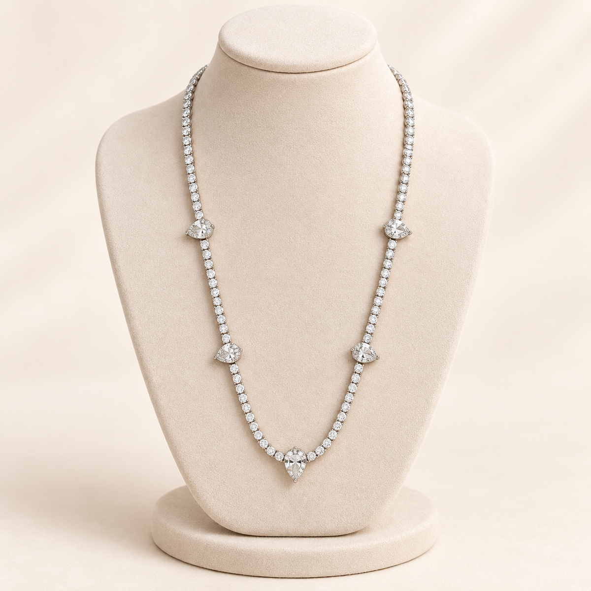 Pear Droplet Cascade Gold Tennis Necklace (MES100061)