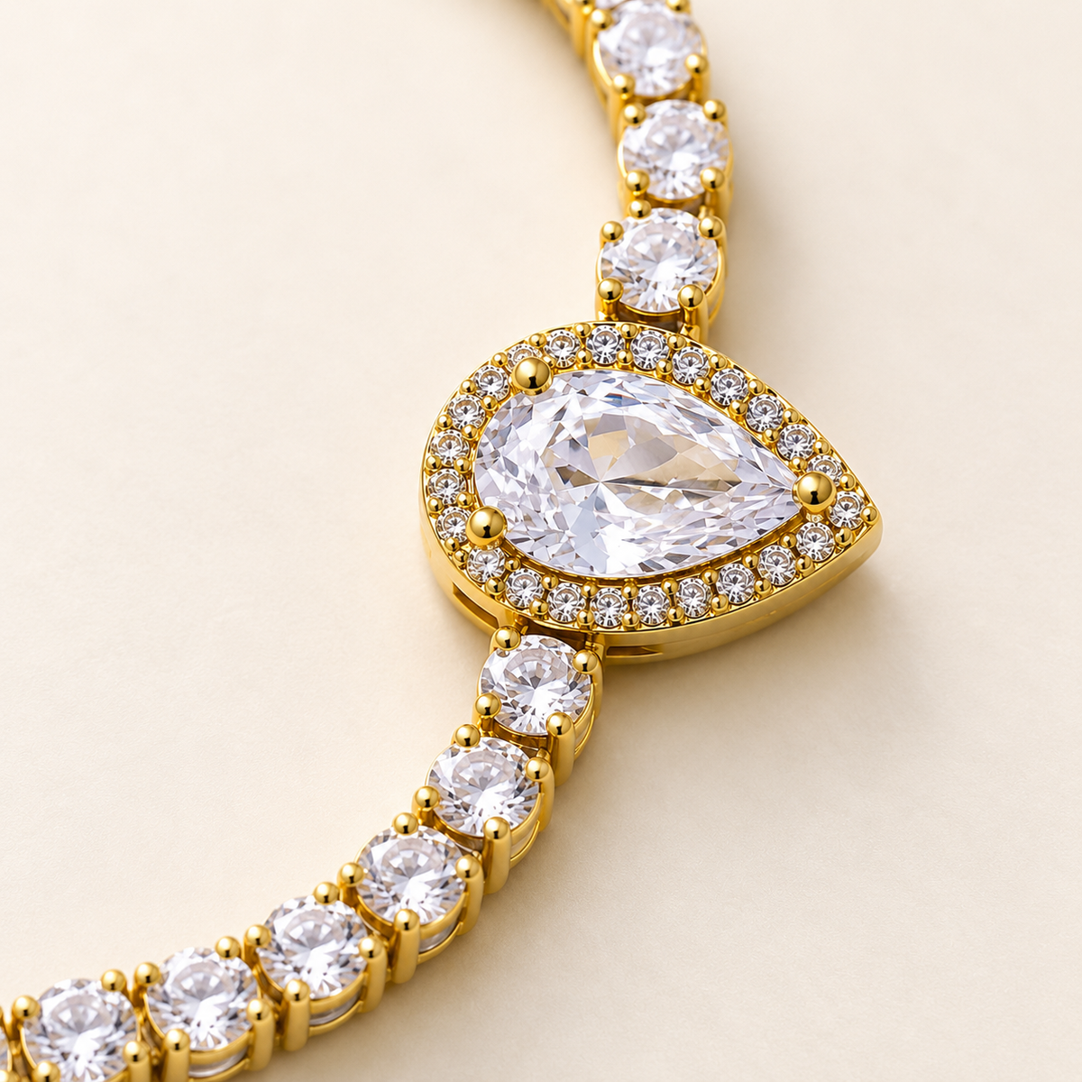 Pear Droplet Cascade Gold Tennis Necklace (MES100061)