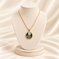 Blue Mosaic Mother of Pearl Gold Pendant Necklace (MES100062)