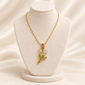 Ruby Red & Ivory Enamel Tulip Gold Necklace (MES100063)