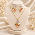 Pastel Swirl Enamel Pendant & Earring Jewelry Set (MES100066)