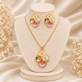 Peach Cream Swirl Enamel Pendant & Earring Jewelry Set (MES100067)