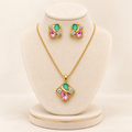 Pink & Mint Green Teardrop Gemstone Pendant & Earring Jewelry Set (MES100068)