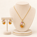Peach Teardrop Crystal Fluid Swirl Pendant & Earring Jewelry Set (MES100072)