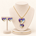 Textured Purple Heart Enamel Gold Pendant & Earring Jewelry Set (MES100075)