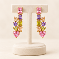 Pastel Multi Cut Crystal Cascade Gold Drop Earrings (MES100076)
