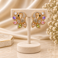Multicolored Pave Peacock Gemstone Stud Earrings (MES100078)