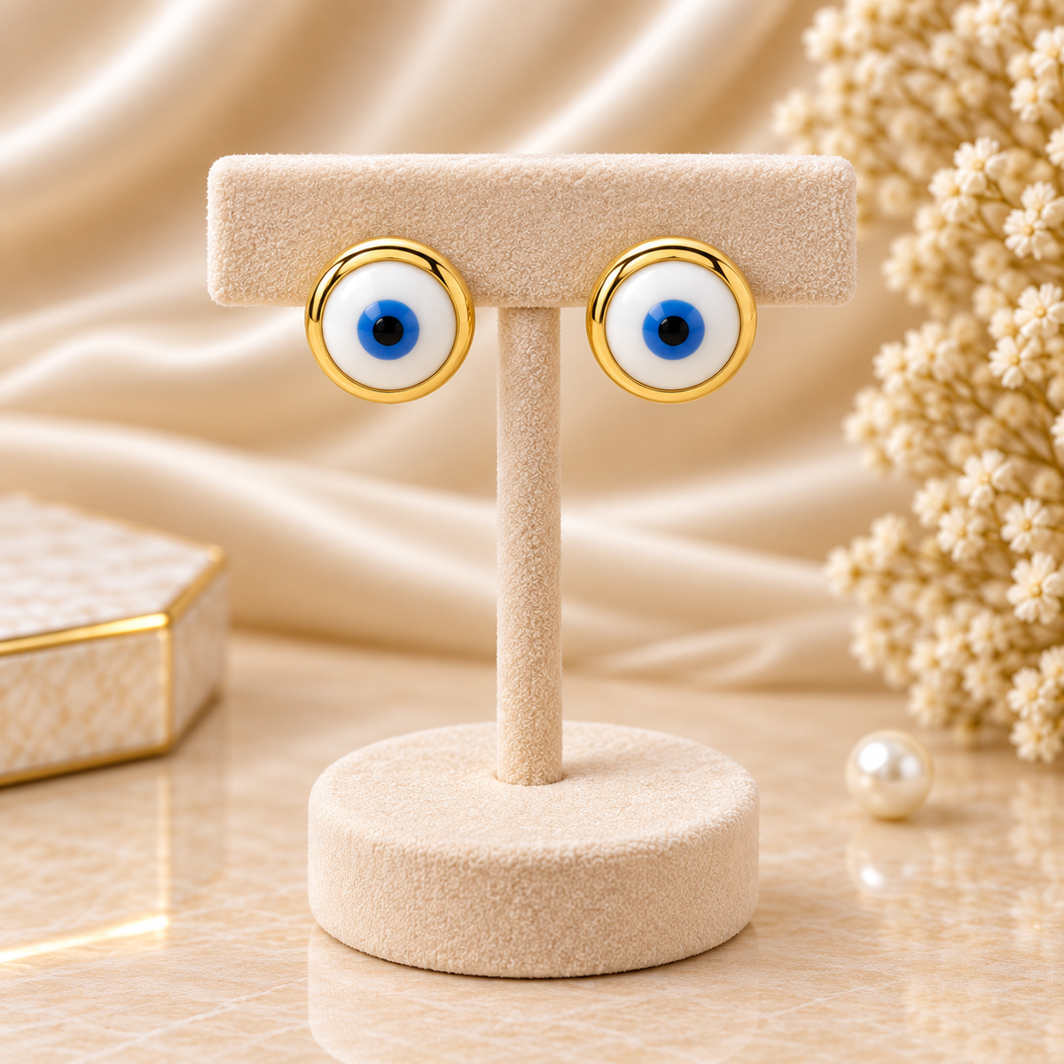Classic Blue Evil Eye Enamel Gold Stud Earrings (MES100084)