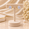 Classic Solitaire Round Cubic Zirconia Gold Stud Earrings (MES100085)