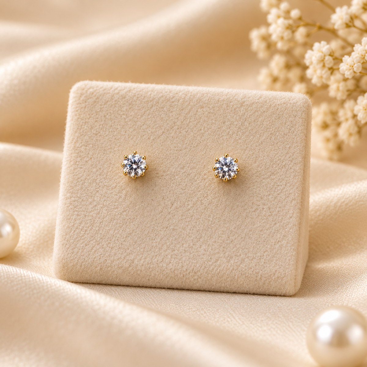 Brilliant Round Crystal Solitaire Gold Stud Earrings (MES100086)