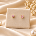 Blush Pink Solitaire Round Crystal Gold Stud Earrings (MES100087)