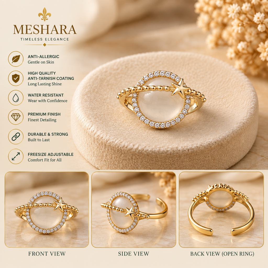 Celestial Planet & Star Opal Gold Ring (Freesize) (MES100095)