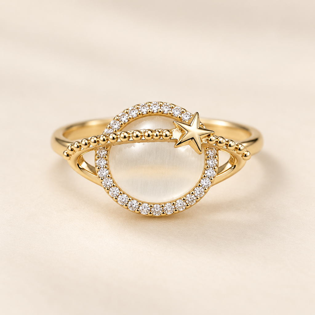 Celestial Planet & Star Opal Gold Ring (Freesize) (MES100095)
