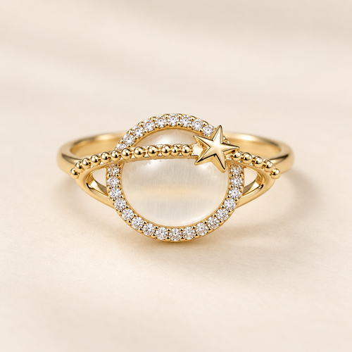 Celestial Planet & Star Opal Gold Ring (Freesize) (MES100095)