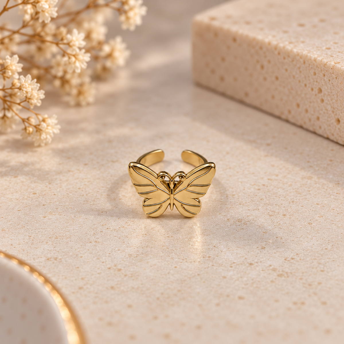 Sculpted Golden Butterfly Gold Adjustable Ring (MES100097)