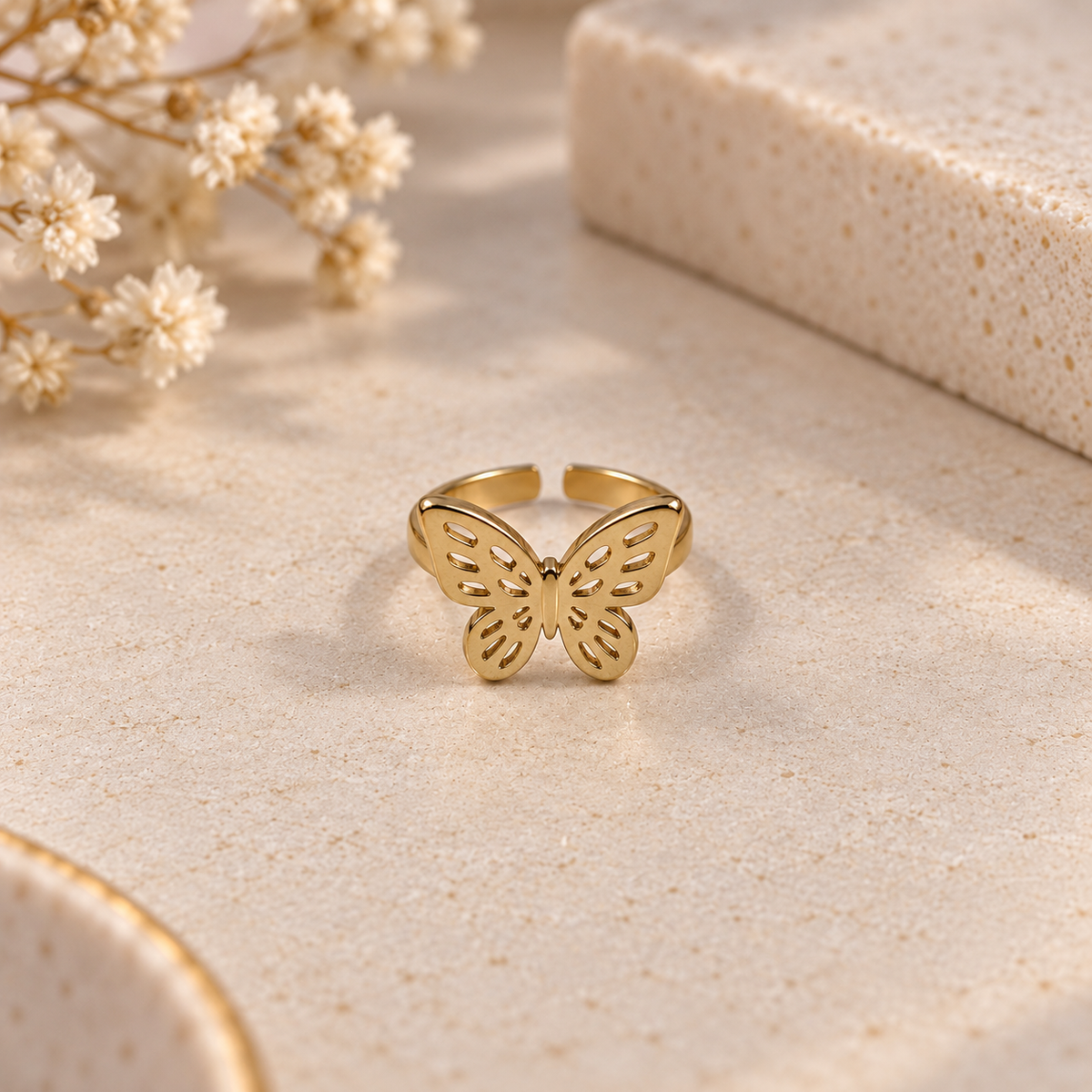 Filigree Cutout Butterfly Gold Adjustable Ring (MES100098)